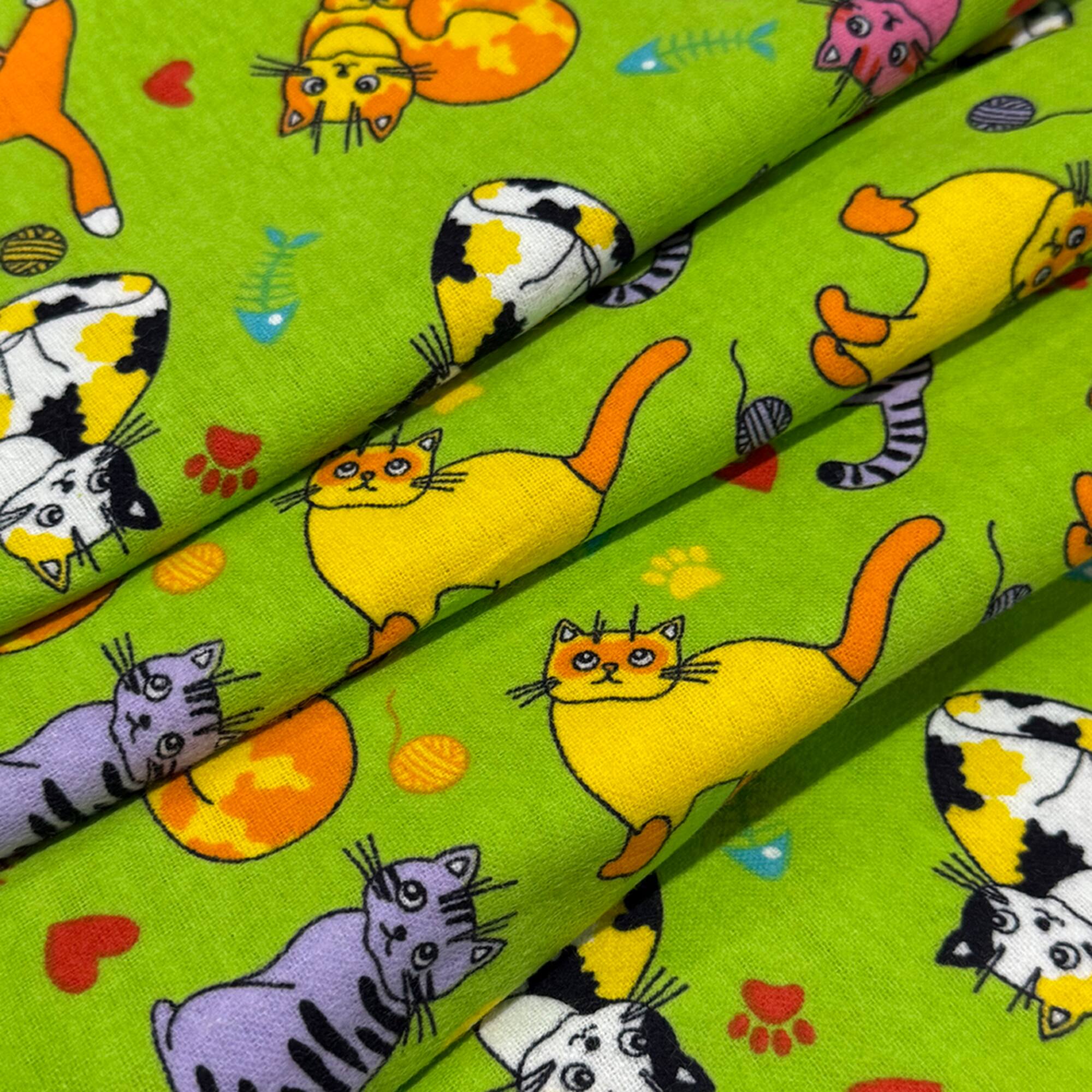 Feldman Green Cats Cotton Flannel
